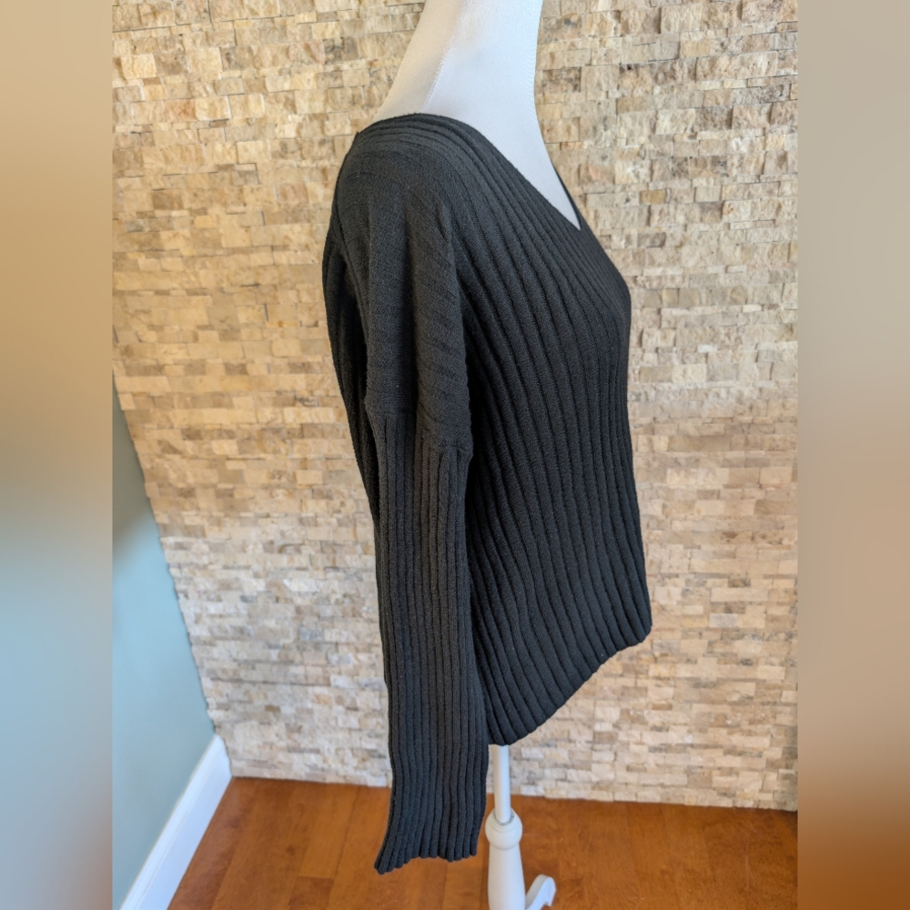 Gap Women's Black Wide Rib V-Neck Cotton Blend Sweater Boxy Cropped Sz Small image 2